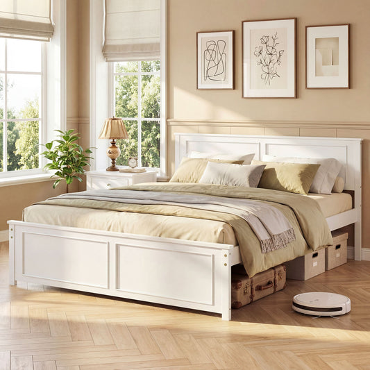 Queen Platform Bed Frame with Headboard Simple Bed Frame White at Gallery Canada