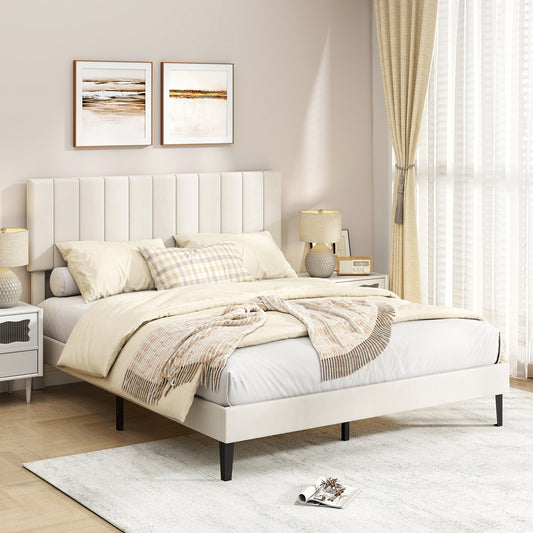 Queen Size Velvet Upholstered Platform Bed Frame Simple Bed Frame Options at Gallery Canada