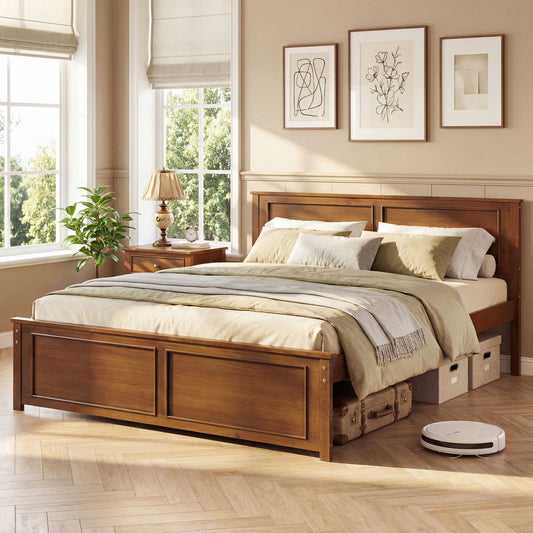 Queen Wooden Bed Frame With Headboard Simple Bed Frame Walnut at Gallery Canada