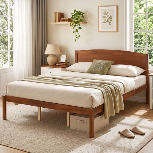 Queen Wooden Platform Bed with Curved Headboard, Walnut Beds & Bed Frames Walnut at Gallery Canada