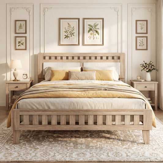 Queen Wood Bed Frame with Upholstered Headboard, Natural Simple Bed Frame Natural at Gallery Canada