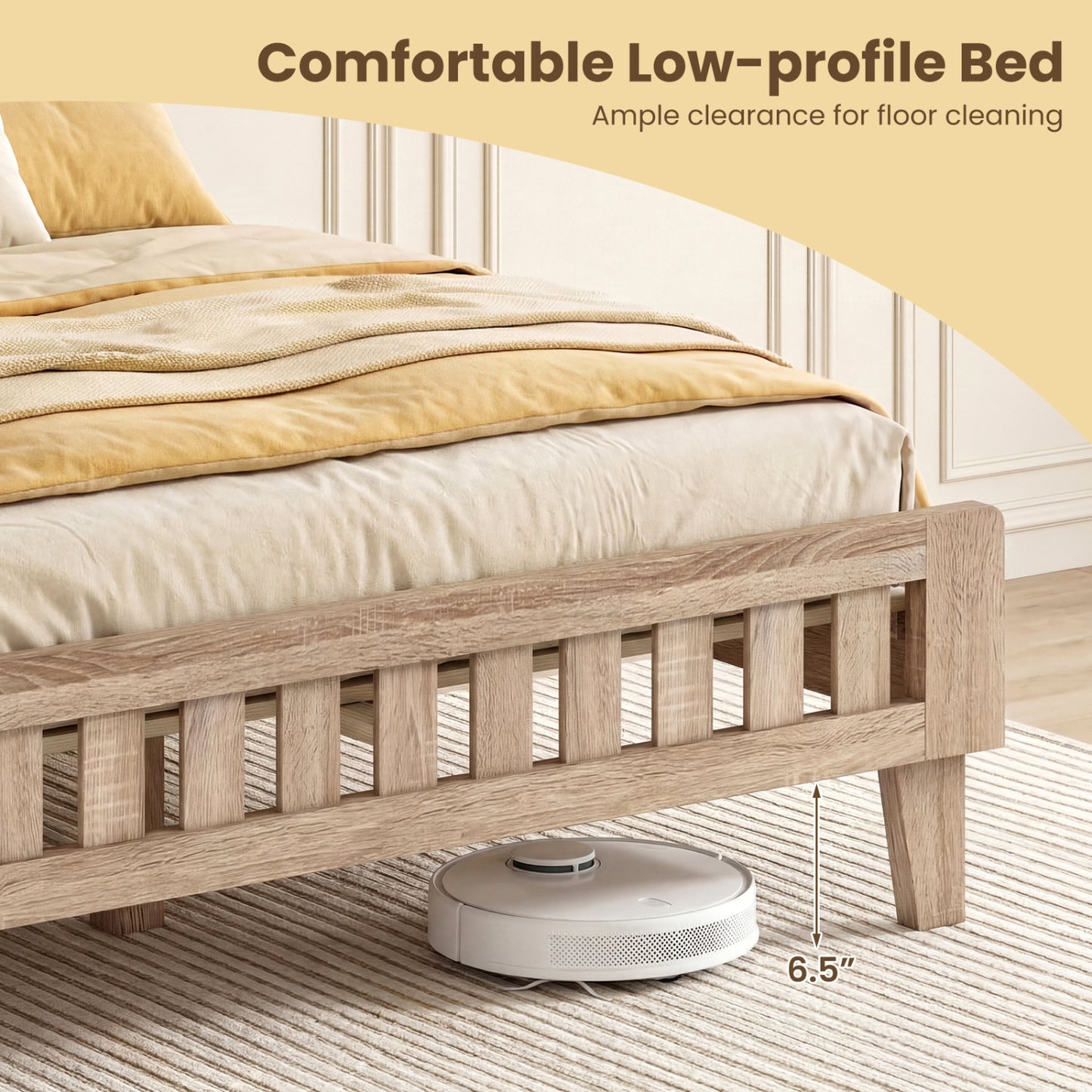 Queen Wood Bed Frame with Upholstered Headboard, Natural Simple Bed Frame at Gallery Canada