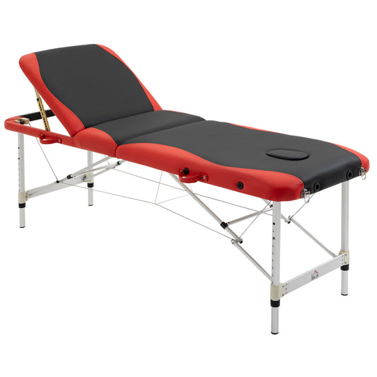 73" 3 Section Foldable Massage Table Professional Salon Spa Facial Couch Bed (Black/Red) - Gallery Canada