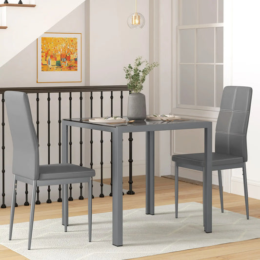 3-Piece Rectangular Glass Dining Table, Metal Frame, Faux Leather Chairs, Grey Bar Sets Grey at Gallery Canada