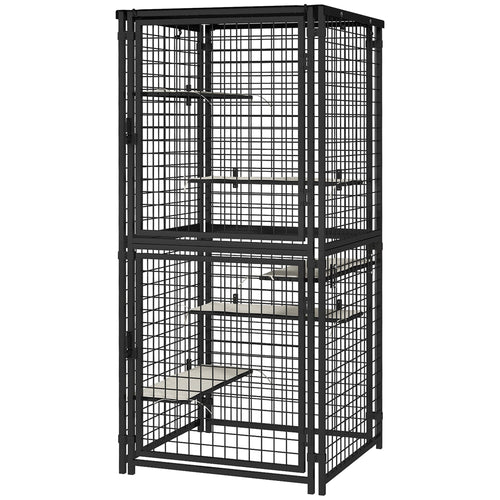 Cat Cage Multi-Level Catio Steel Outdoor Cat Enclosure w/ UV-and Water Resistant Cover, 5 Platforms, Soft Pads, Black