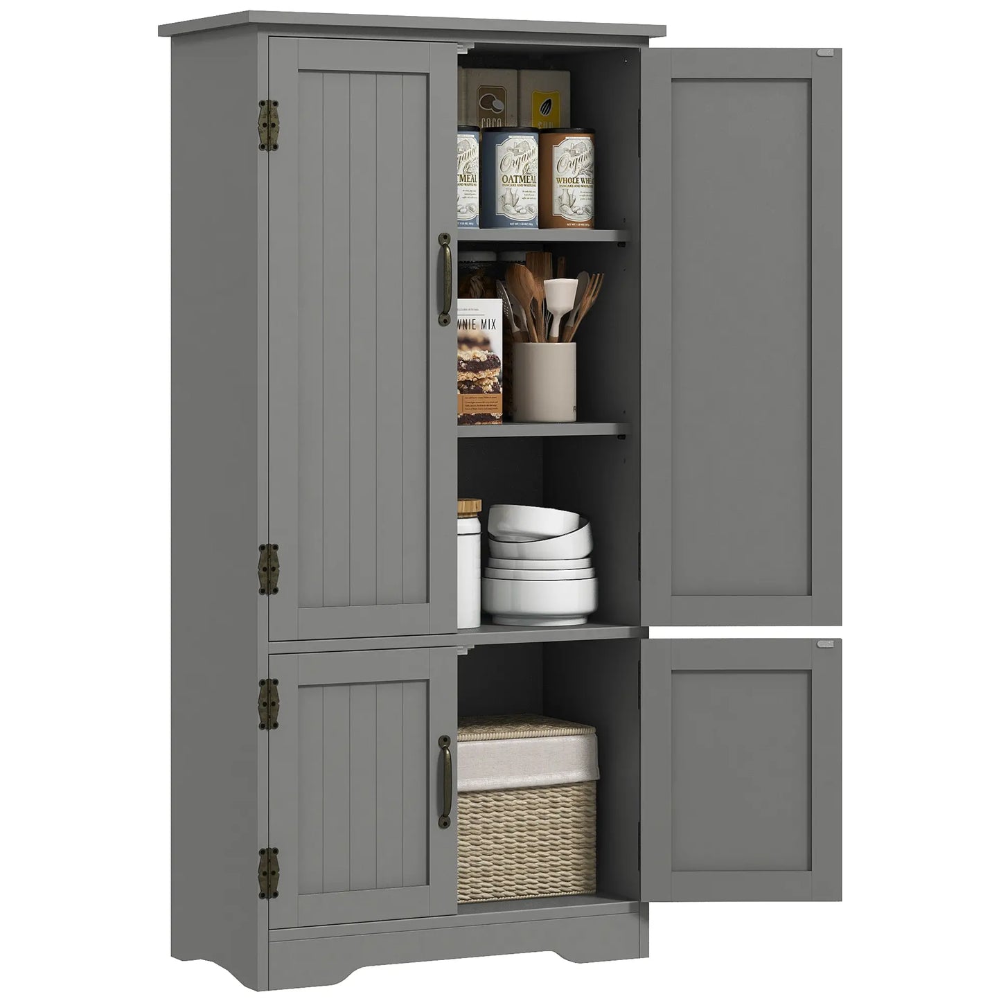 4-Door Storage Cabinet, Adjustable Shelves, Large Space, Grey