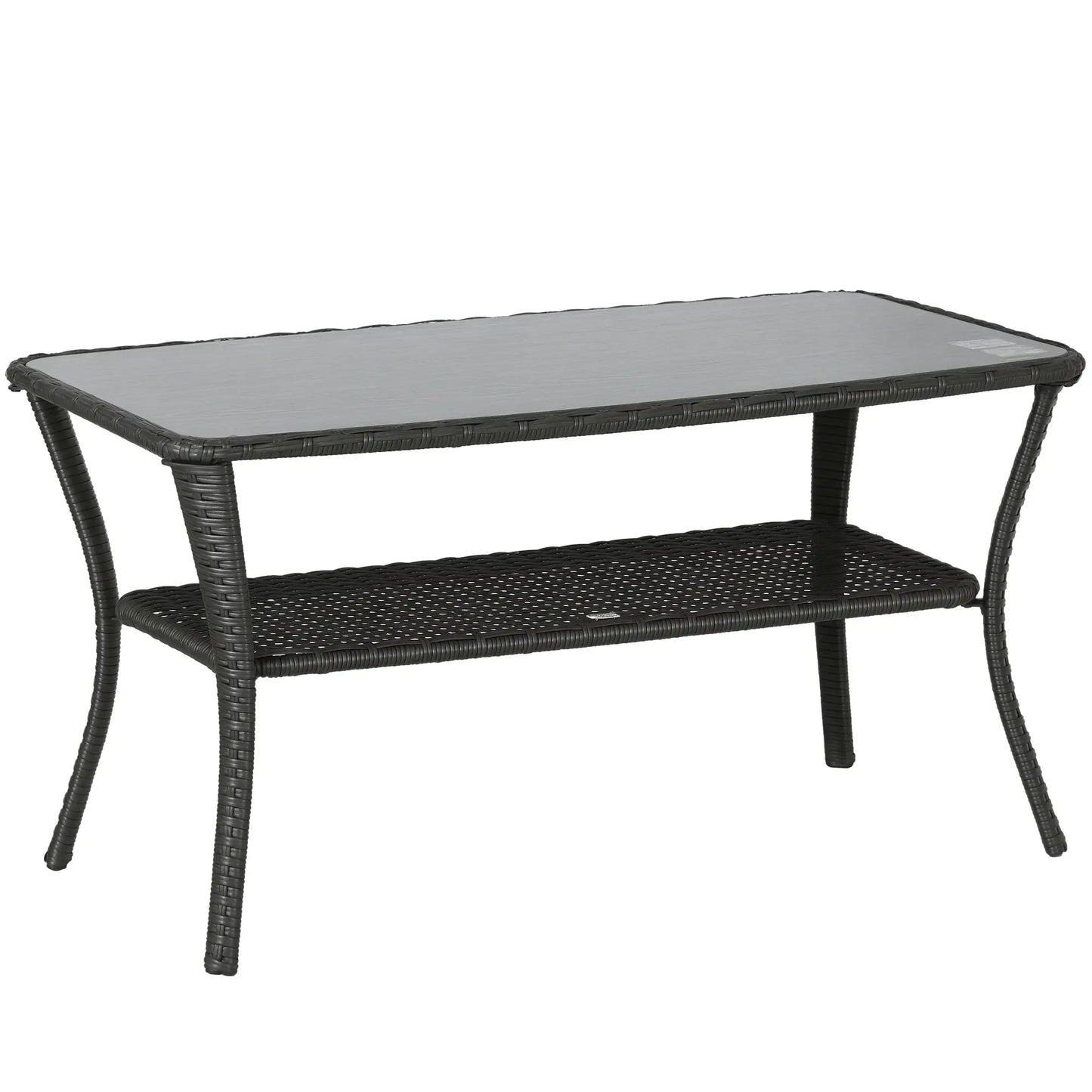 Table basse en rotin PE d'extérieur avec rangement, plateau en verre, noir