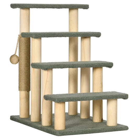 4-Level Pet Dog Cat Stairs, 25" Cat Tree Tower with Sisal Scratching Posts and Ball Toy, Green - Gallery Canada