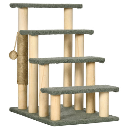 4-Level Pet Dog Cat Stairs, 25" Cat Tree Tower with Sisal Scratching Posts and Ball Toy, Green at Gallery Canada