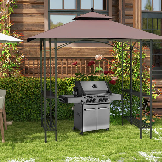 8' x 5' Grill Gazebo, Double Tiered Tent Pavilion, Garden Sun Shade BBQ Grill Gazebos Black, coffee at Gallery Canada