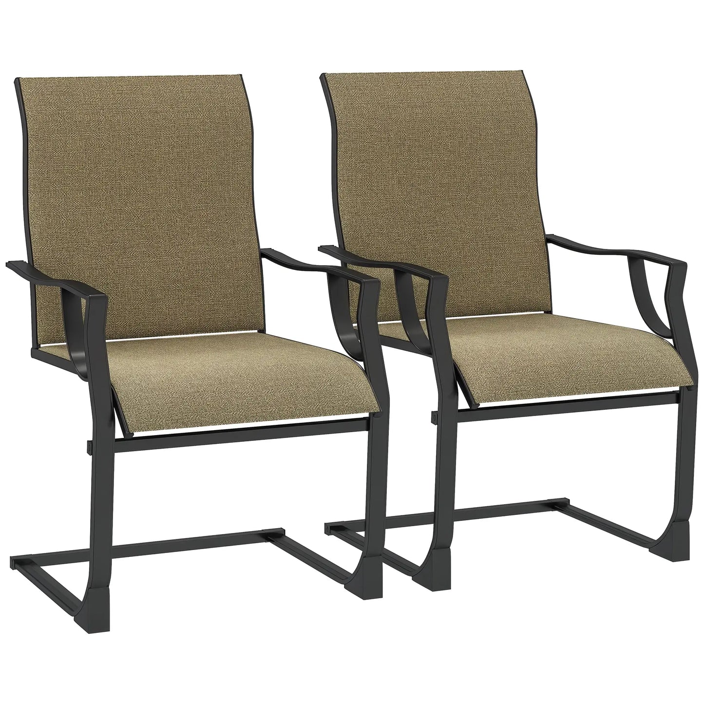 Spring Motion Patio Chairs Set Of 2, Curved High Backrest, Armrest, All Weather Fabric, Metal Frame Outdoor Dining Sets at Gallery Canada