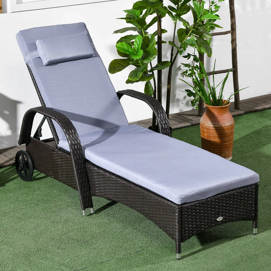 Outdoor Lounger, Deck Lounge Chair, 5-Level Adjustable, Silver Grey, Deep Coffee Chaise Loungers Deep Coffee at Gallery Canada