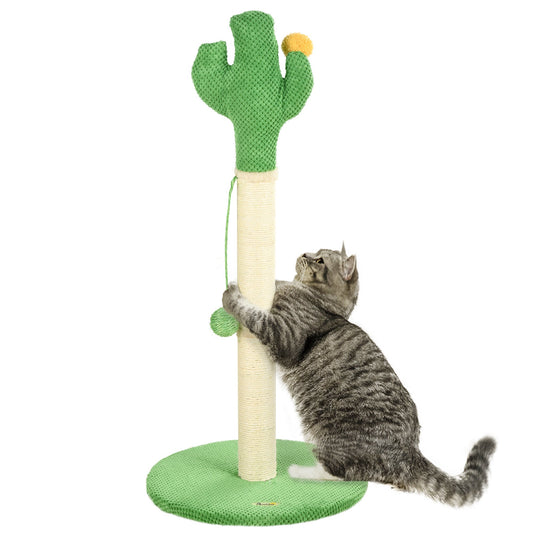 33" Cactus Cat Scratching Post for Indoor Cats, Sisal Cat Scratcher with Hanging Ball, Green - Gallery Canada