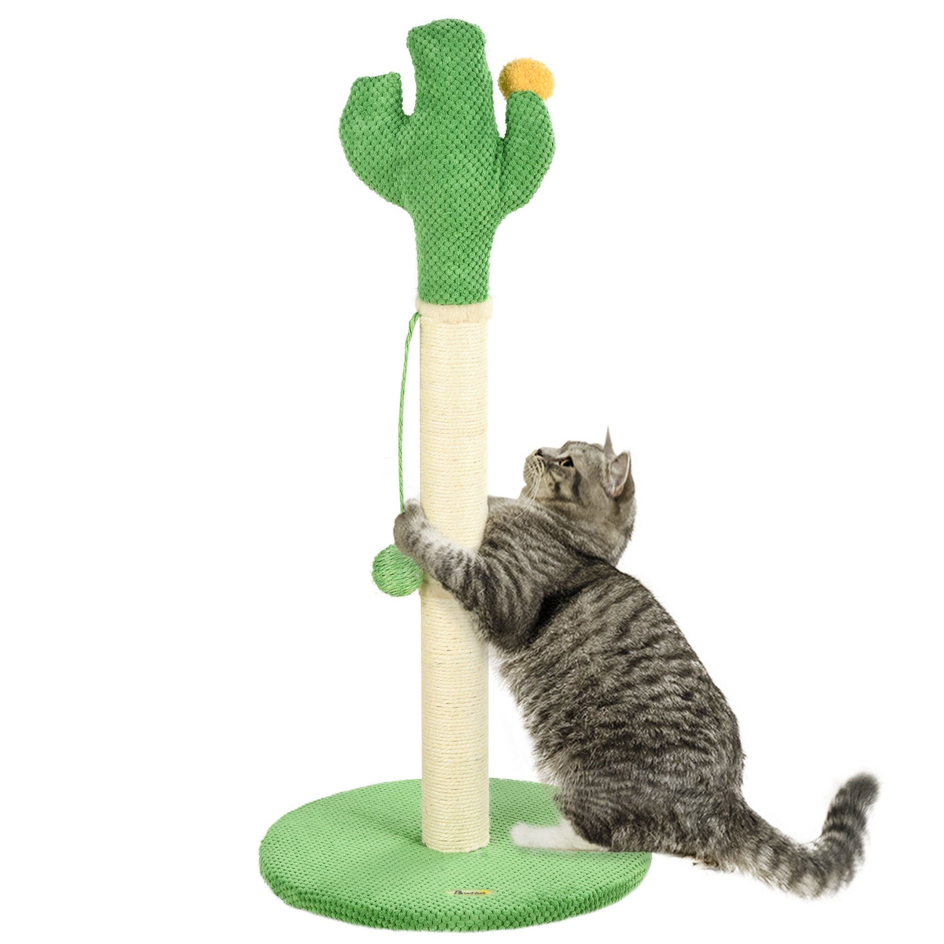 33" Cactus Cat Scratching Post for Indoor Cats, Sisal Cat Scratcher with Hanging Ball, Green at Gallery Canada