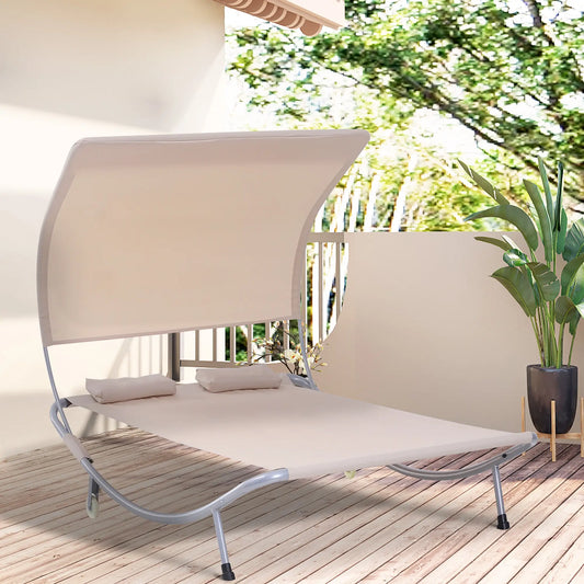 79" Outdoor Lounge Chair with Canopy, Double Chaise Lounger, Sand Lounger Chairs Sand at Gallery Canada