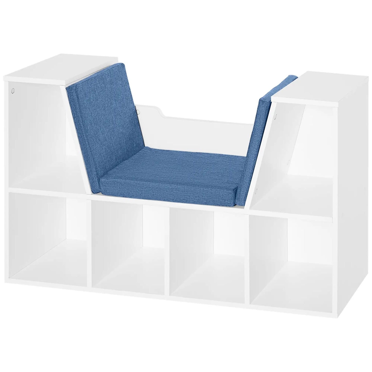 6-Cubby Bookcase with Seat Cushion, Cube Storage Shelf, Blue White Bookshelves at Gallery Canada