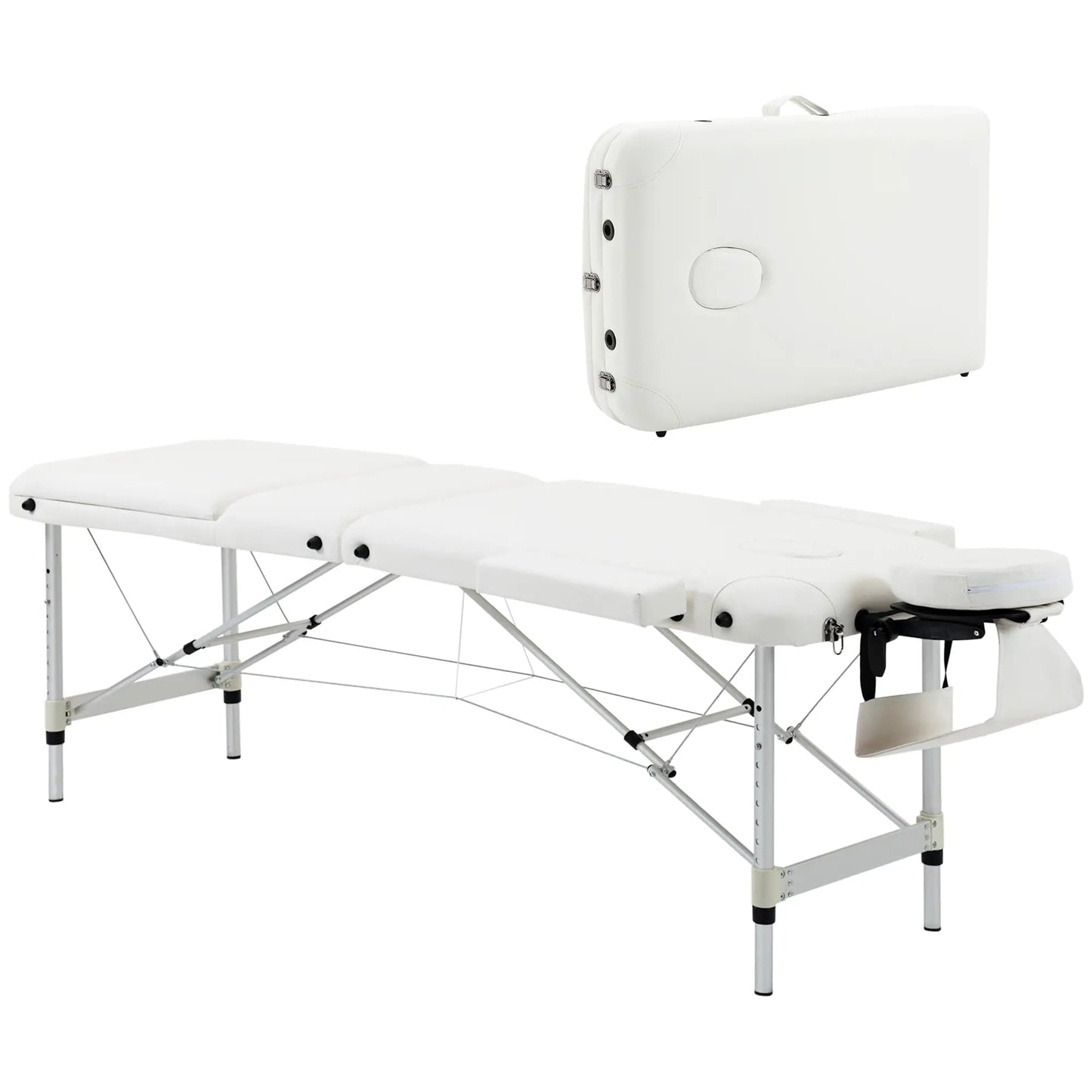 85" 3 Section Foldable Massage Table, Professional Salon Spa Facial Couch Bed, White Portable Massage Tables at Gallery Canada