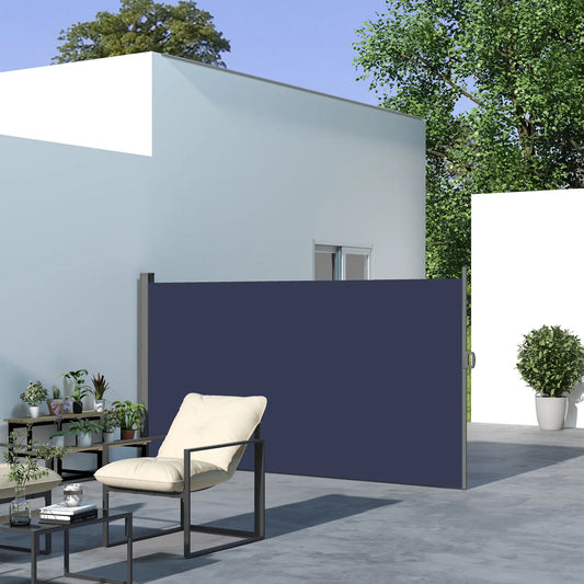 118" x 79" Outdoor Folding Privacy Screen, Retractable Side Awning, UV Wind Resistant, Dark Blue Side Awnings Grey Frame, Dark Blue Fabric at Gallery Canada