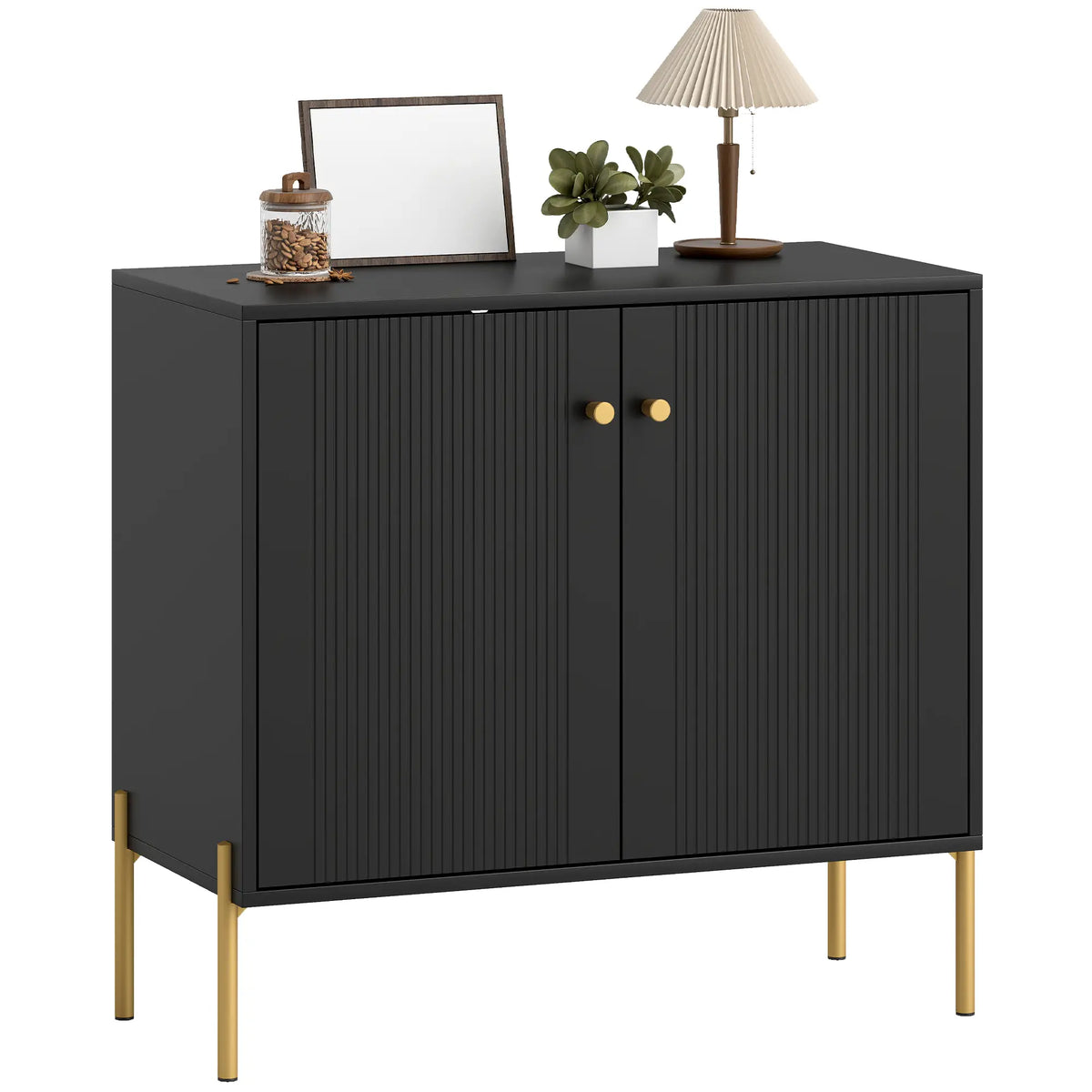 Sideboard, Modern Buffet Cabinet, Coffee Bar with Fluted Doors, Black Storage Cabinets at Gallery Canada