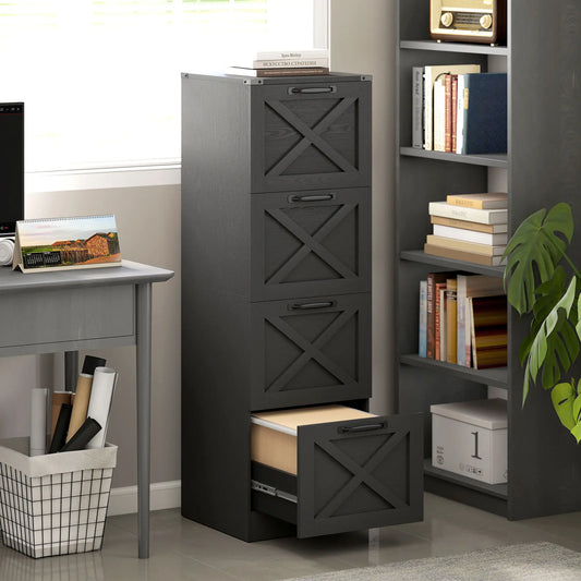 4-Drawer File Cabinet, Vertical Farmhouse, Fits A4, Black Office Cabinets & Cupboards Black at Gallery Canada