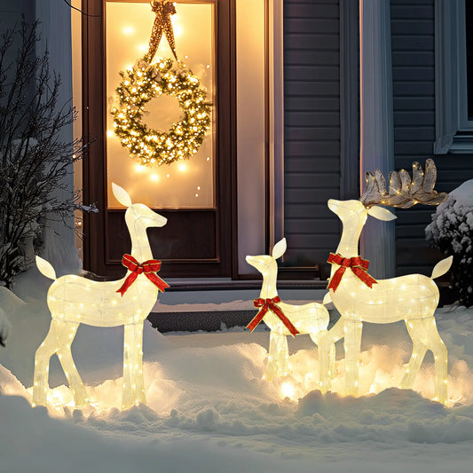 3 Piece Lighted Christmas Reindeer Family, 55 Inch LED Outdoor Decor Christmas Decorations White, Red at Gallery Canada