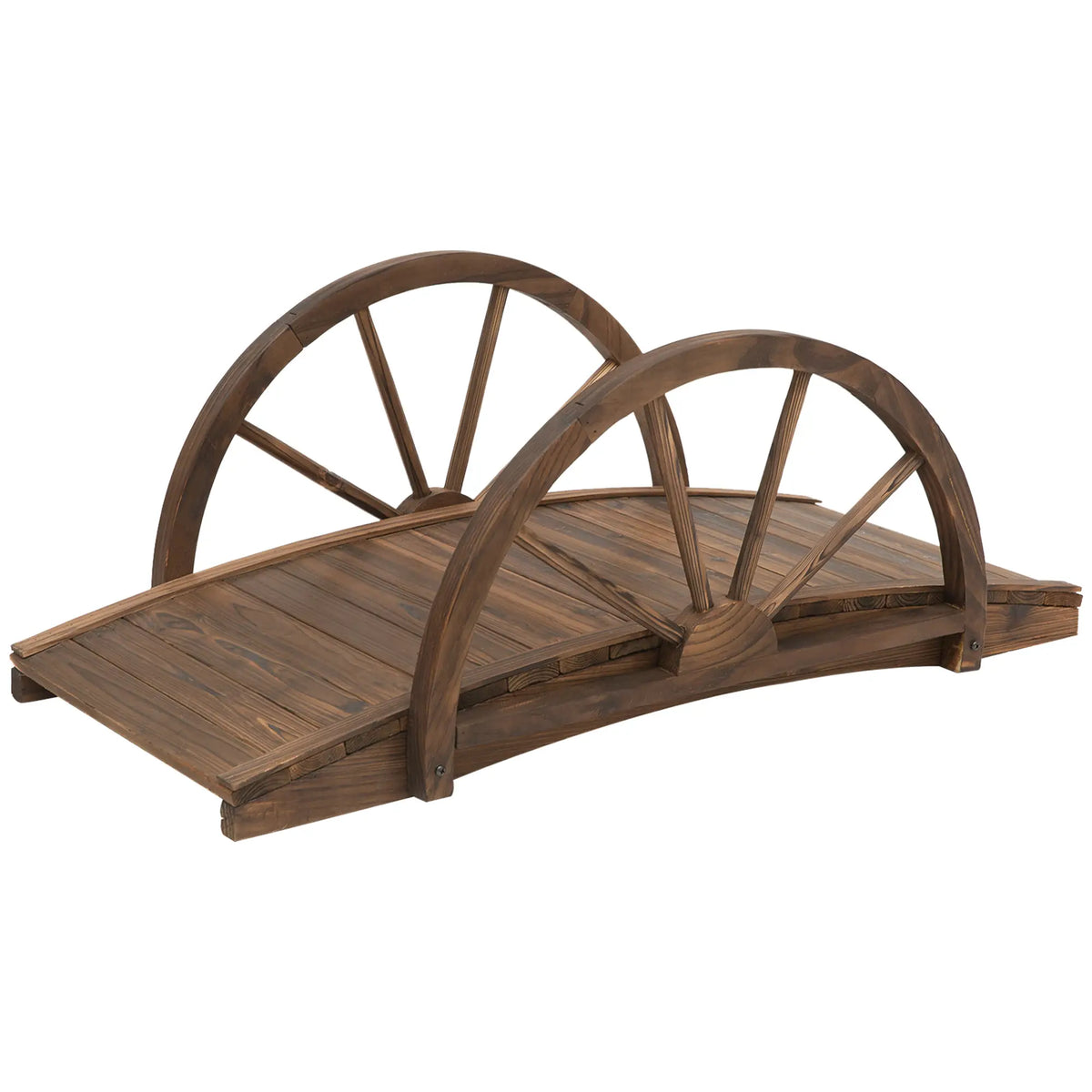 3.3ft Wooden Garden Bridge, Arc Stained Finish, Half Wheeled Railings Garden Bridges at Gallery Canada