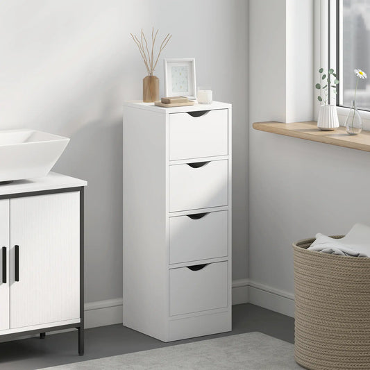 4-Drawer Bathroom Cabinet, Freestanding Narrow Storage, White Bathroom Cabinets White at Gallery Canada