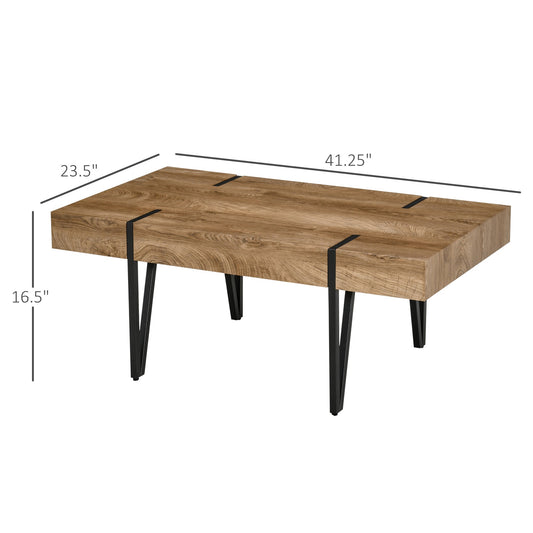 Rustic Coffee Table, Rectangle Nature Cocktail Table with Steel Hairpin Legs for Living Room at Gallery Canada