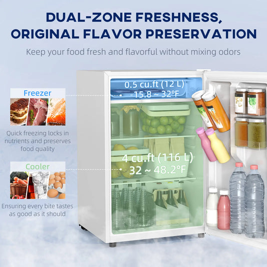 4.5 Cu Ft Mini Fridge with Freezer, Wheels, Adjustable Thermostat, White Small Kitchen Appliances White at Gallery Canada