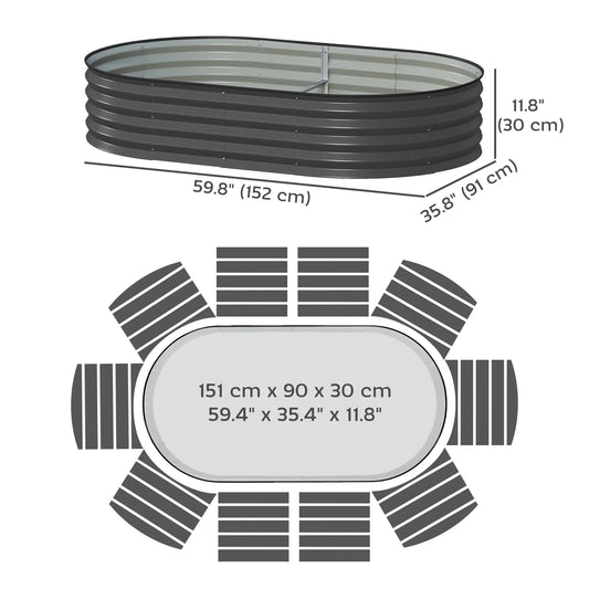 5' x 3' x 1' Bac à plantes extérieur, Lit de jardin surélevé galvanisé, Gris foncé
