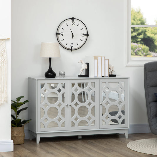 Sideboard Kitchen Buffet, 3 Mirrored Doors, 2 Cabinets, Adjustable Shelf, Gray Bar Cabinets Grey Wood Grain at Gallery Canada
