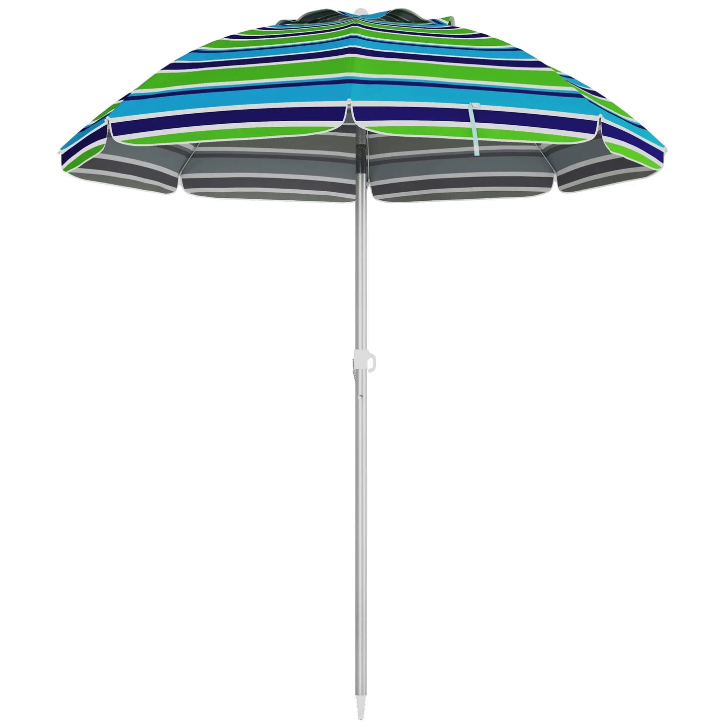 6ft Adjustable Beach Umbrella, Sand Anchor, Tilt Bag, 40+ UV, Multicolour