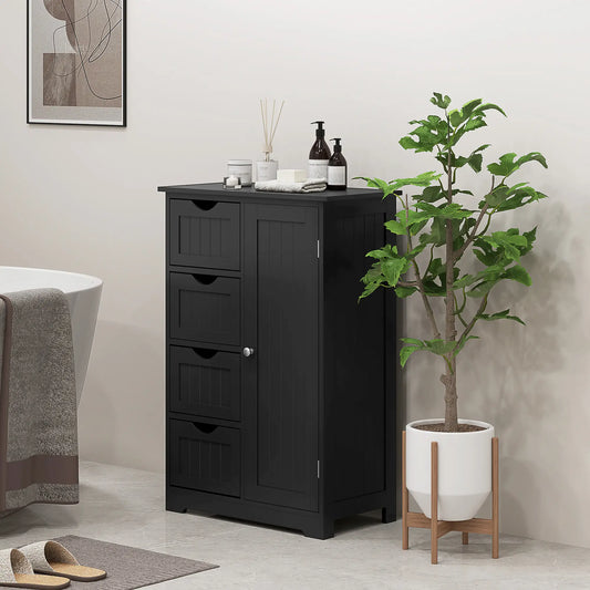Bathroom Storage Cabinet, Adjustable Shelf, 4 Drawers, Black Bathroom Cabinets Black at Gallery Canada
