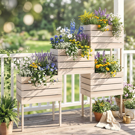 4PCS Wooden Raised Garden Beds, DIY Elevated Planter Box Kit, Indoor Outdoor Elevated Garden Beds Natural at Gallery Canada