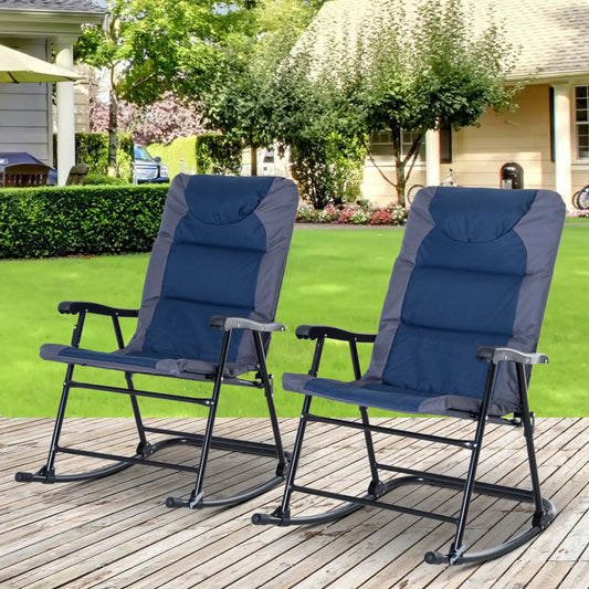 Folding Rocking Chair Set, 2 Padded Rockers with Armrest, Navy Blue Outdoor Rocking Chairs Navy Blue, Grey at Gallery Canada