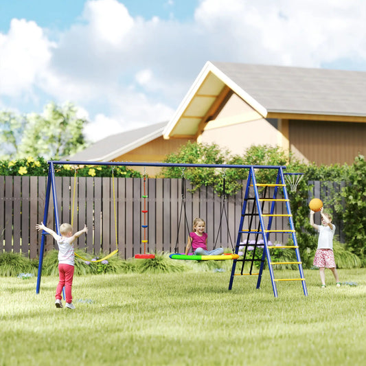 6 in 1 Kids Swing Set, Saucer Swing, Belt Swing, Disc Rope Swing, Ladder, Net, Basketball Hoop Gym Sets & Swings Multi Colour at Gallery Canada