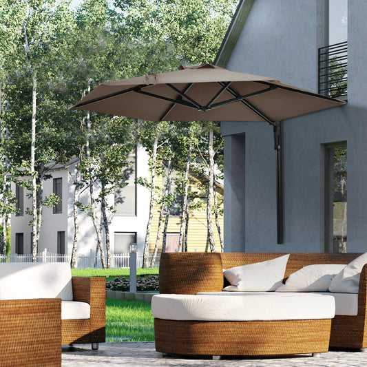 8 ft Wall Mounted Umbrella, 180° Rotatable Canopy, Khaki Sun Umbrellas Khaki, Black at Gallery Canada