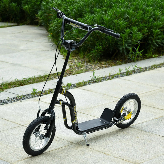 Trottinette à Double Frein, Roue Gonflable de 12 Pouces, Âge 5+, Noir