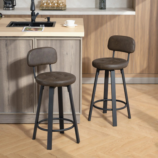 Upholstered Bar Stools Set Of 2, With Footrest And Backrest, Brown Bar Stools Brown at Gallery Canada
