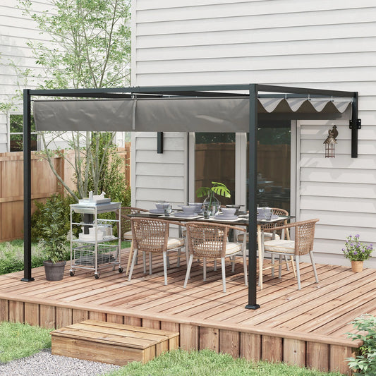 10' x 10' Lean To Pergola, Metal with Retractable Roof, Garden, Patio Pergolas Dark Grey at Gallery Canada