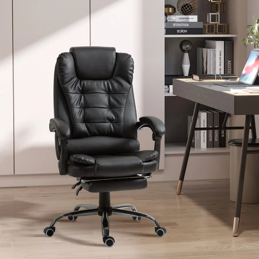 High Back Office Chair, PU Leather, Retractable Footrest, Padded Armrest, Black Executive & Manager Chairs Black at Gallery Canada