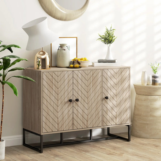 Modern Sideboard, Adjustable Shelves, 3 Chevron Doors, Oak Wood Grain Storage Cabinets Oak Wood Grain at Gallery Canada