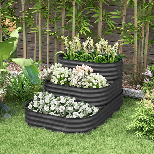 5.2'x3.6'x2.7' Outdoor Raised Garden Bed, 3-Tier Galvanized Planter Box, Grey Raised Garden Beds Dark Grey at Gallery Canada