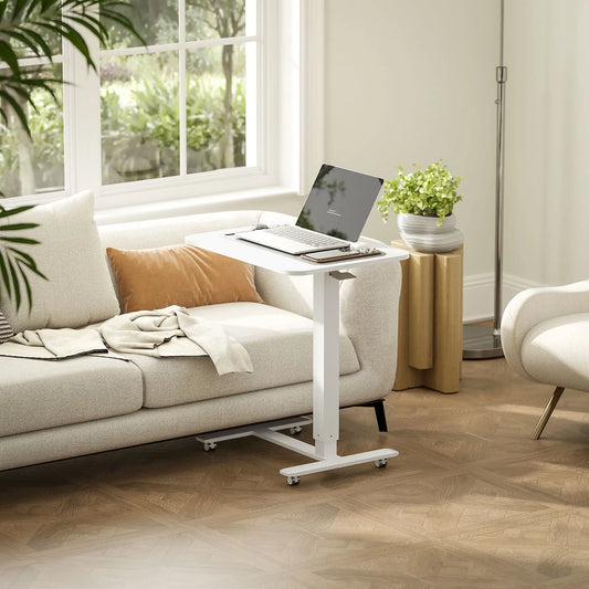 Bureau debout réglable en hauteur, mobile avec roues, 43 pouces, blanc