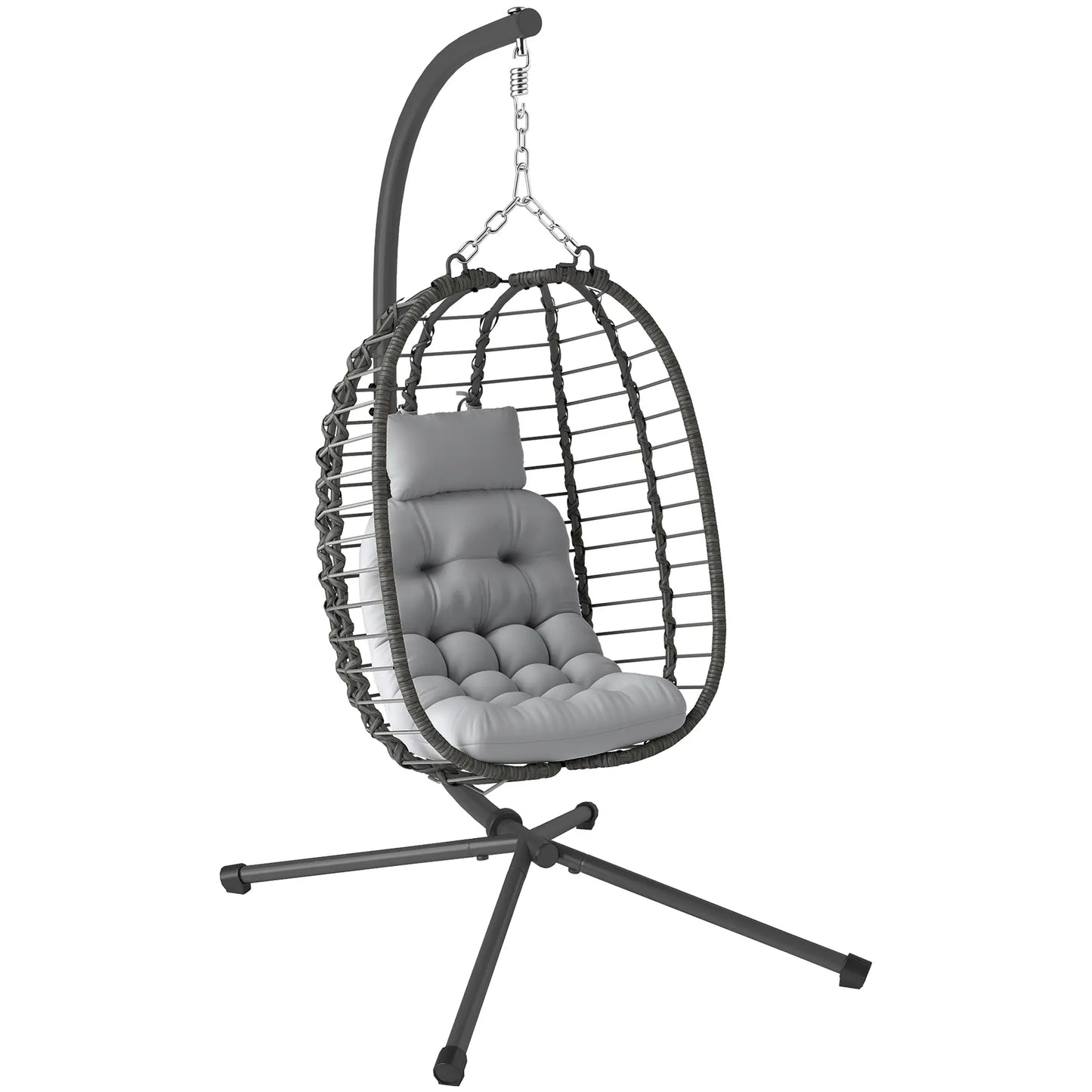 Hanging Egg Chair With Stand, Foldable Wicker Rattan Swing Chair, Light Grey Patio Chairs at Gallery Canada