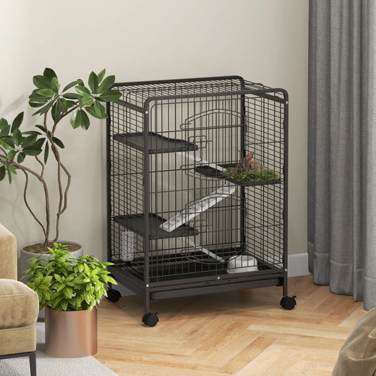 4-Tier Small Animal Cage, Rabbit Ferret Chinchilla Playpen, 24" x 17" x 37" Houses & Habitats Black at Gallery Canada