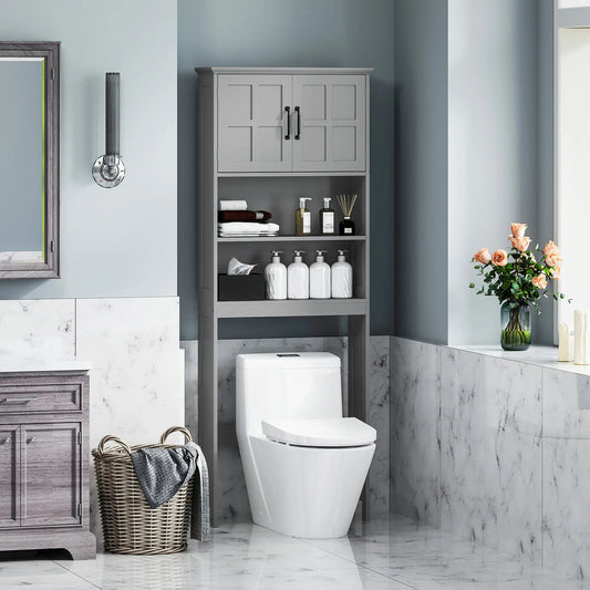 Modern Over Toilet Storage, Bathroom Cabinet with Shelves, Double Door, Grey Bathroom Cabinets Grey at Gallery Canada