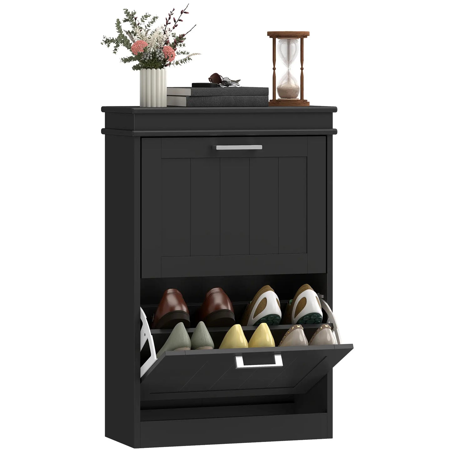 Shoe Storage Cabinet, 2 Flip Drawers, Adjustable Shelves, 10 Pairs, Black Shoe Storage Cabinets & Racks at Gallery Canada