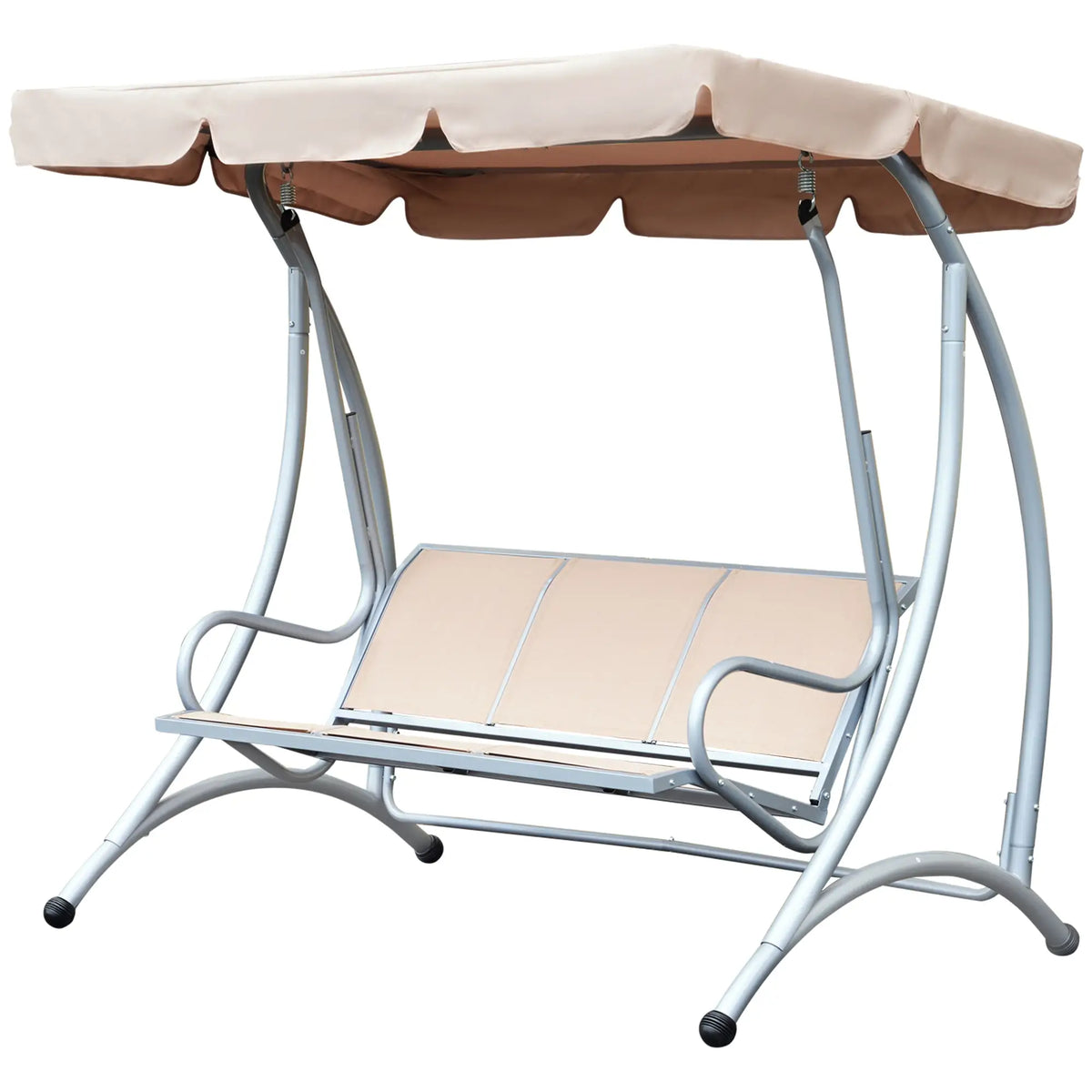 3 Seat Metal Swing Chair W/ Canopy Cover, Beige Patio Swings with Stand at Gallery Canada