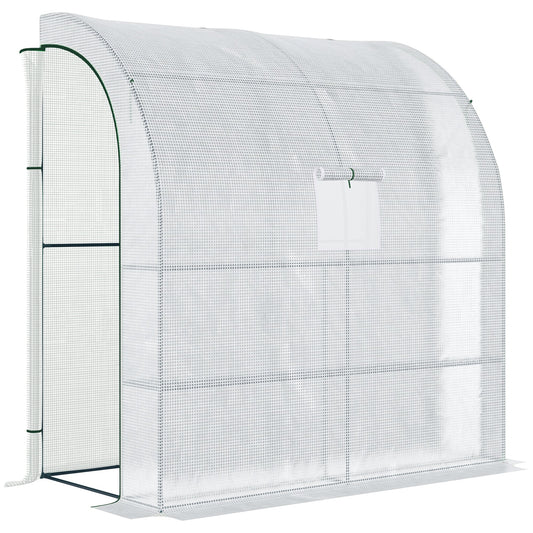 7' x 3' x 7' Outdoor Lean-to Walk-In Greenhouse w/ Roll-up Mesh Windows, Zipper Door and 3-Tier Shelves, White at Gallery Canada